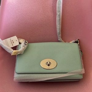 Coach Crosstown crossbody purse aqua pebbled leather silver hardware NWT
